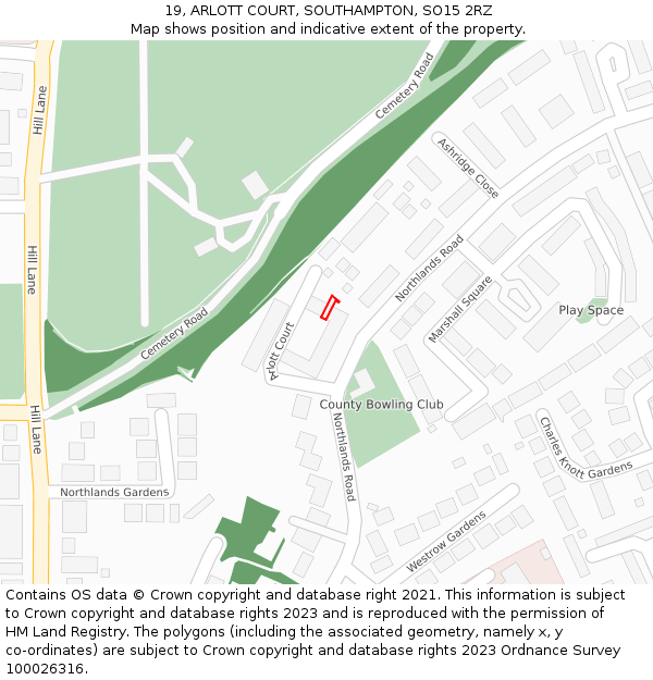 19, ARLOTT COURT, SOUTHAMPTON, SO15 2RZ: Location map and indicative extent of plot