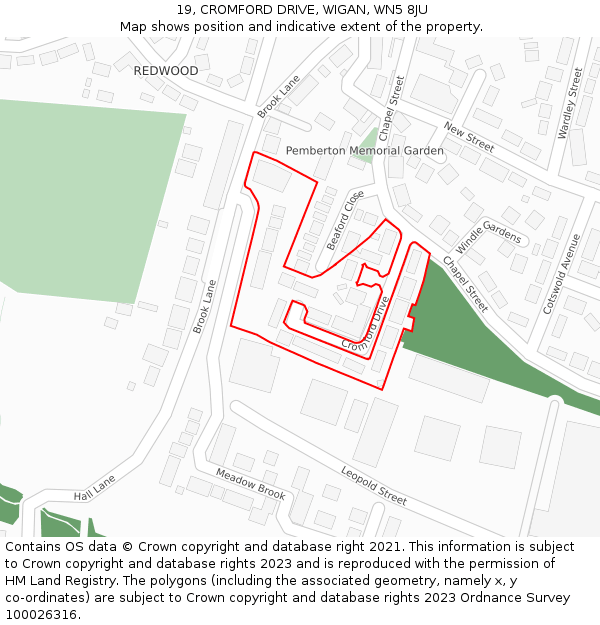19, CROMFORD DRIVE, WIGAN, WN5 8JU: Location map and indicative extent of plot