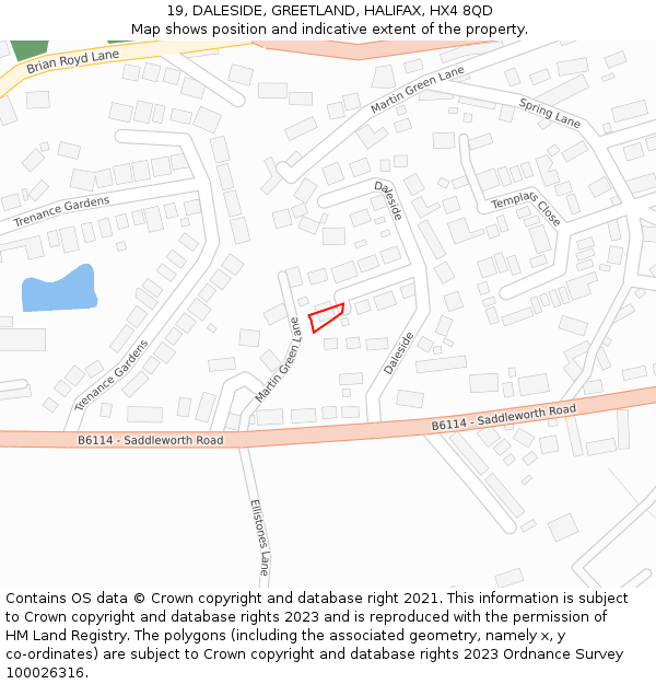 19, DALESIDE, GREETLAND, HALIFAX, HX4 8QD: Location map and indicative extent of plot