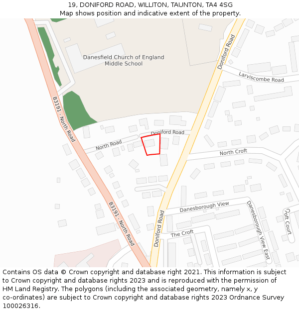 19, DONIFORD ROAD, WILLITON, TAUNTON, TA4 4SG: Location map and indicative extent of plot