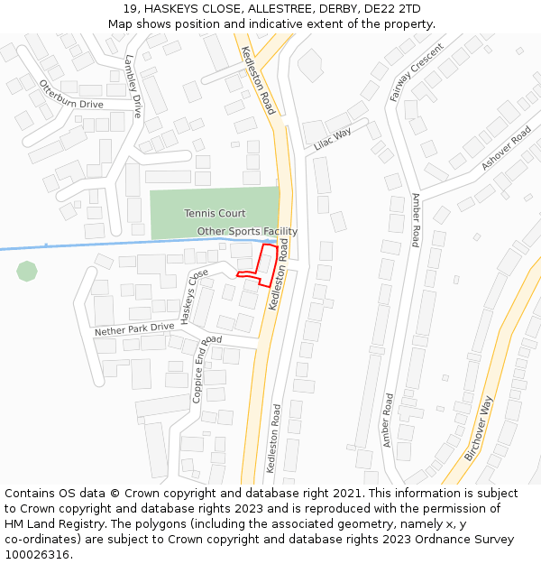 19, HASKEYS CLOSE, ALLESTREE, DERBY, DE22 2TD: Location map and indicative extent of plot