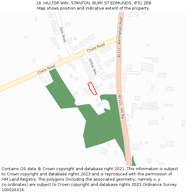 19, HILLTOP WAY, STANTON, BURY ST EDMUNDS, IP31 2EB: Location map and indicative extent of plot