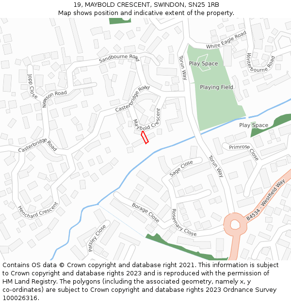 19, MAYBOLD CRESCENT, SWINDON, SN25 1RB: Location map and indicative extent of plot