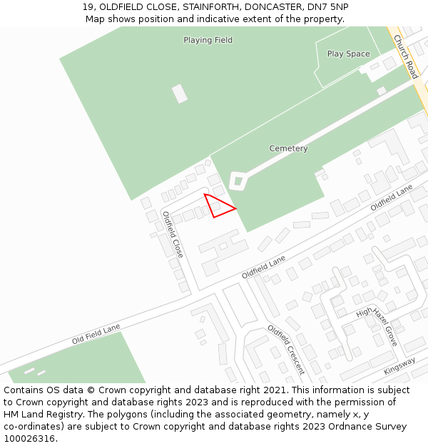 19, OLDFIELD CLOSE, STAINFORTH, DONCASTER, DN7 5NP: Location map and indicative extent of plot