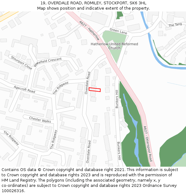 19, OVERDALE ROAD, ROMILEY, STOCKPORT, SK6 3HL: Location map and indicative extent of plot