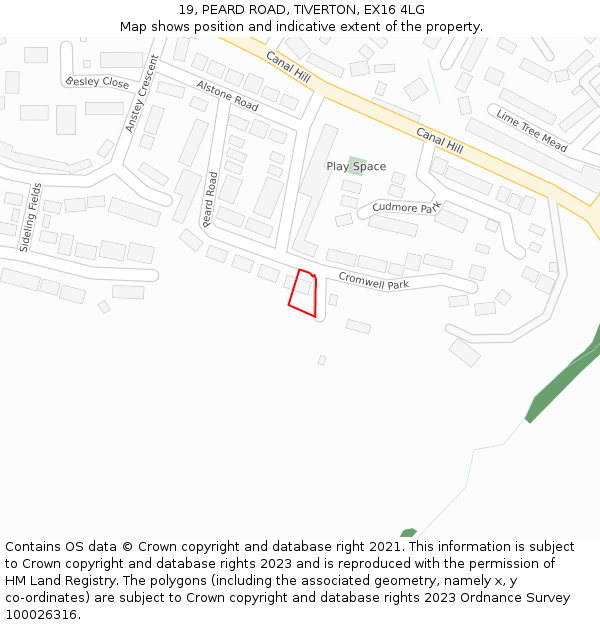 19, PEARD ROAD, TIVERTON, EX16 4LG: Location map and indicative extent of plot