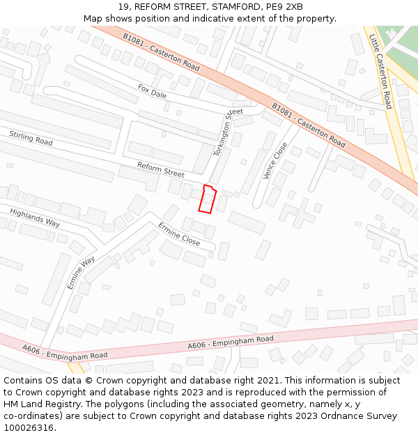 19, REFORM STREET, STAMFORD, PE9 2XB: Location map and indicative extent of plot