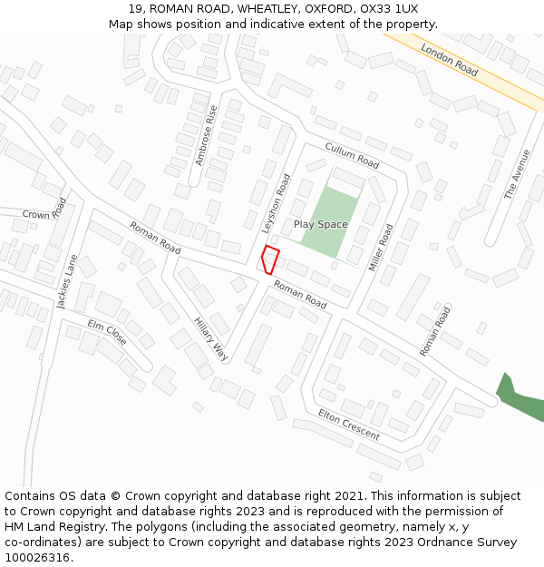 19, ROMAN ROAD, WHEATLEY, OXFORD, OX33 1UX: Location map and indicative extent of plot