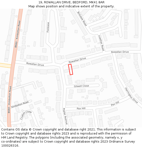19, ROWALLAN DRIVE, BEDFORD, MK41 8AR: Location map and indicative extent of plot