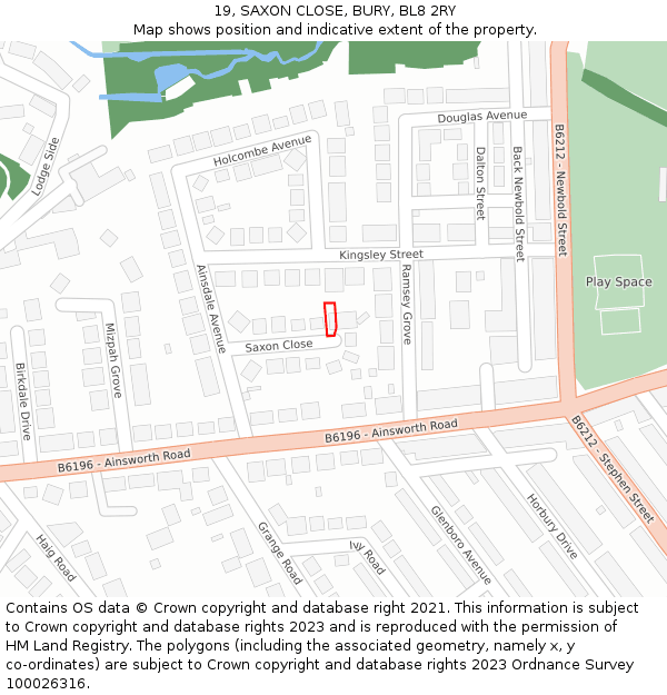 19, SAXON CLOSE, BURY, BL8 2RY: Location map and indicative extent of plot