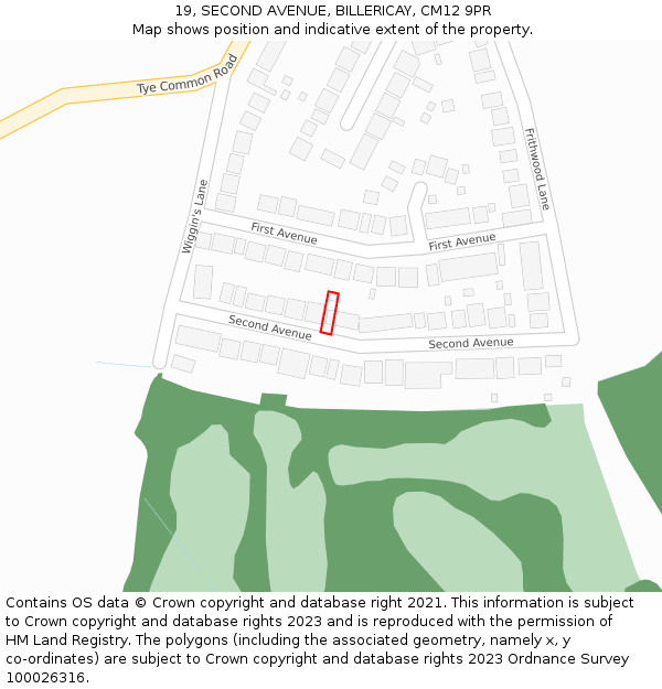 19, SECOND AVENUE, BILLERICAY, CM12 9PR: Location map and indicative extent of plot