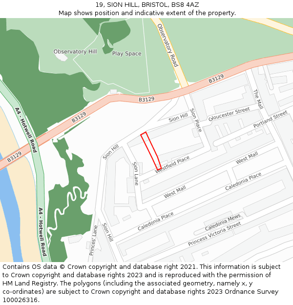 19, SION HILL, BRISTOL, BS8 4AZ: Location map and indicative extent of plot