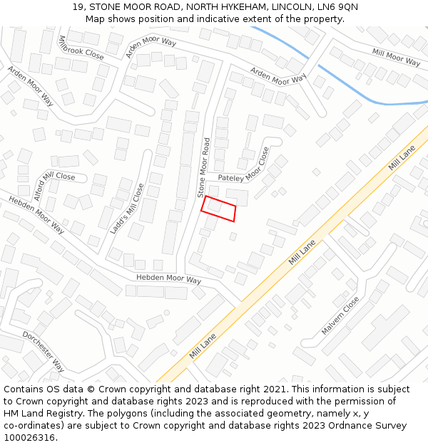 19, STONE MOOR ROAD, NORTH HYKEHAM, LINCOLN, LN6 9QN: Location map and indicative extent of plot