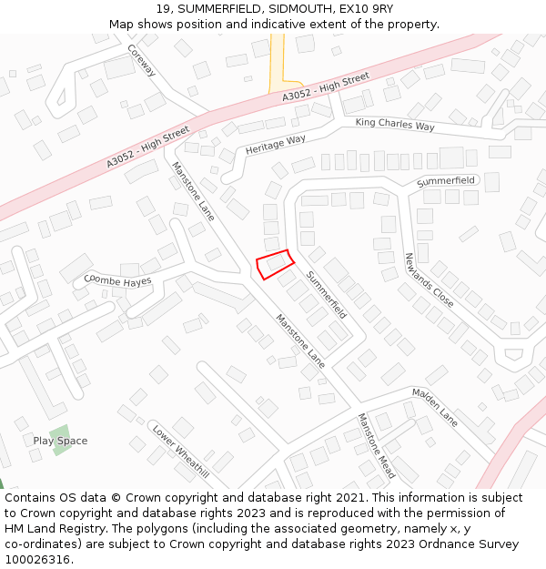 19, SUMMERFIELD, SIDMOUTH, EX10 9RY: Location map and indicative extent of plot
