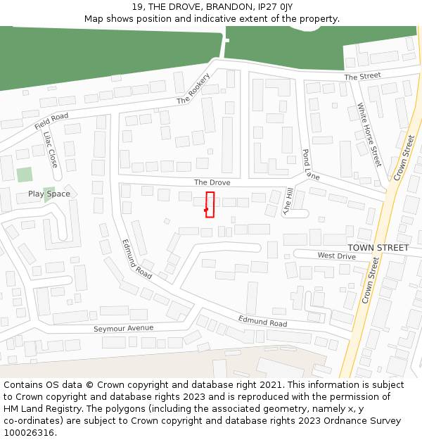 19, THE DROVE, BRANDON, IP27 0JY: Location map and indicative extent of plot
