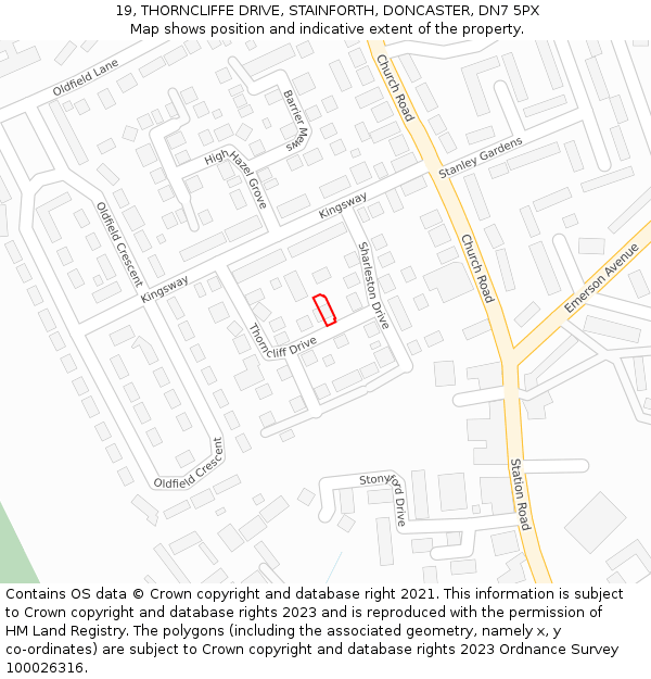 19, THORNCLIFFE DRIVE, STAINFORTH, DONCASTER, DN7 5PX: Location map and indicative extent of plot