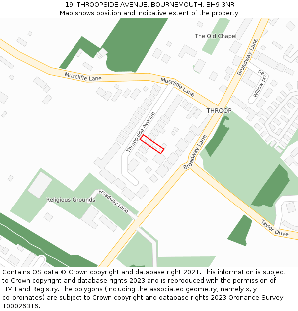 19, THROOPSIDE AVENUE, BOURNEMOUTH, BH9 3NR: Location map and indicative extent of plot