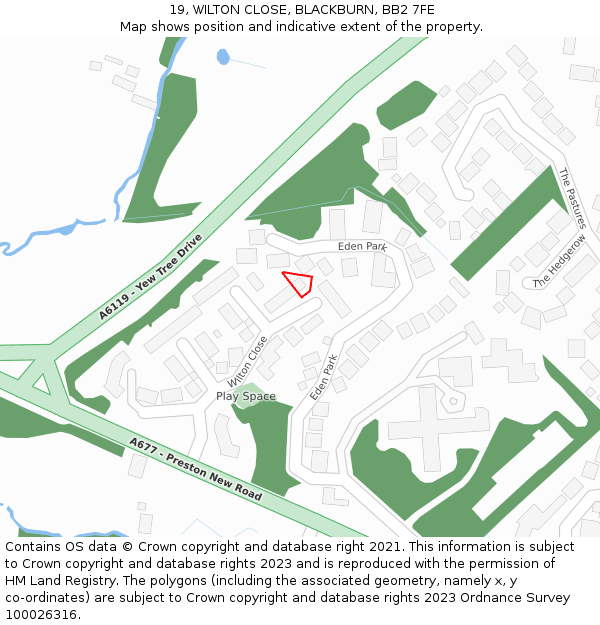 19, WILTON CLOSE, BLACKBURN, BB2 7FE: Location map and indicative extent of plot