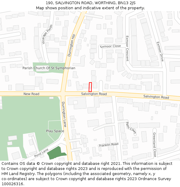 190, SALVINGTON ROAD, WORTHING, BN13 2JS: Location map and indicative extent of plot