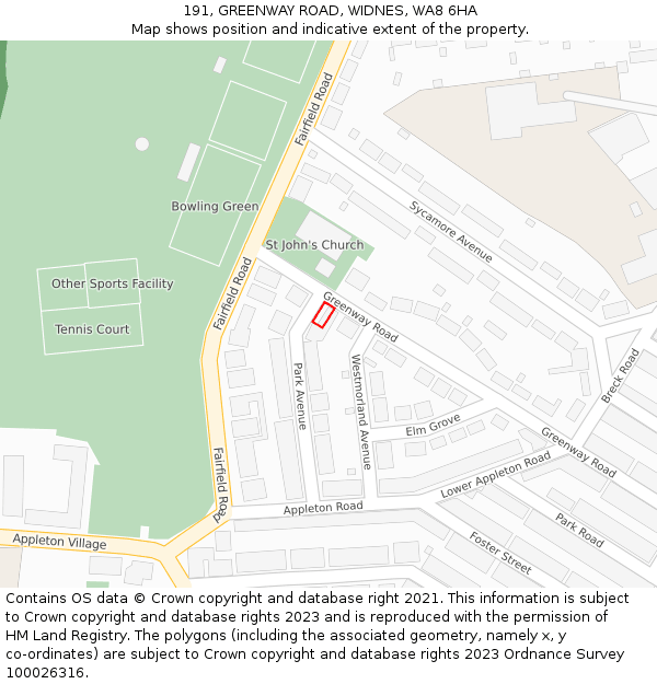 191, GREENWAY ROAD, WIDNES, WA8 6HA: Location map and indicative extent of plot