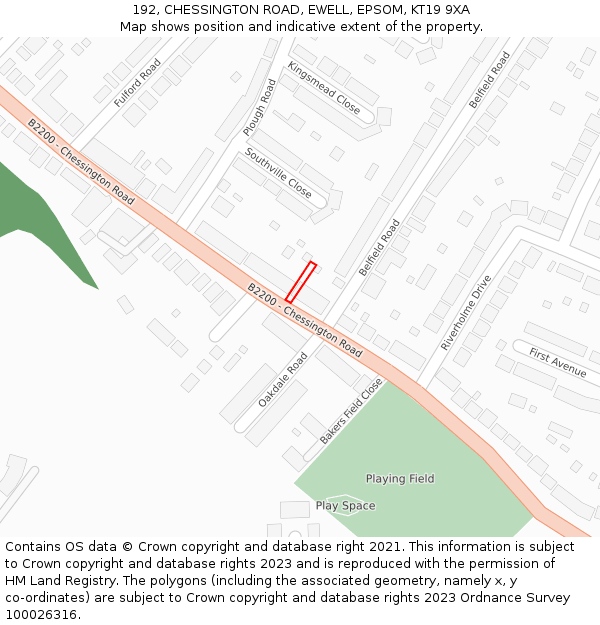 192, CHESSINGTON ROAD, EWELL, EPSOM, KT19 9XA: Location map and indicative extent of plot