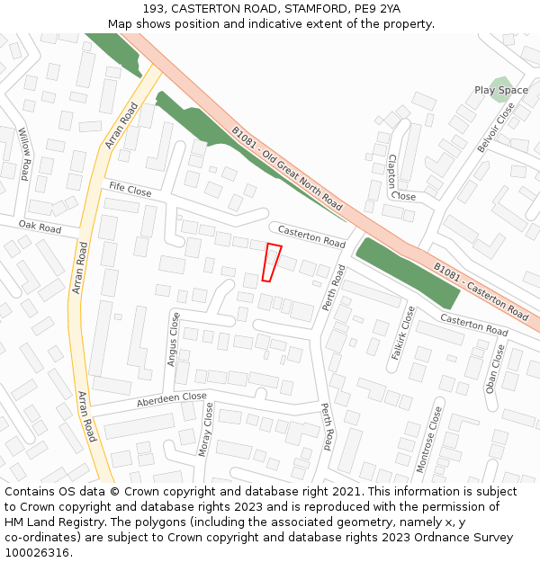 193, CASTERTON ROAD, STAMFORD, PE9 2YA: Location map and indicative extent of plot