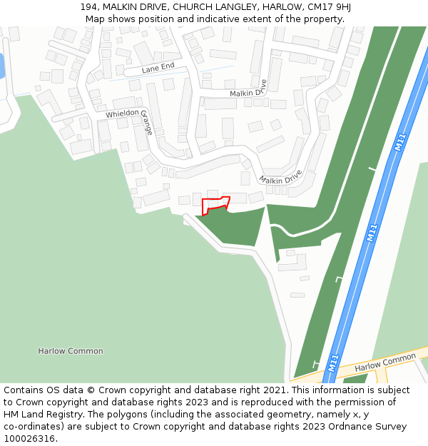 194, MALKIN DRIVE, CHURCH LANGLEY, HARLOW, CM17 9HJ: Location map and indicative extent of plot