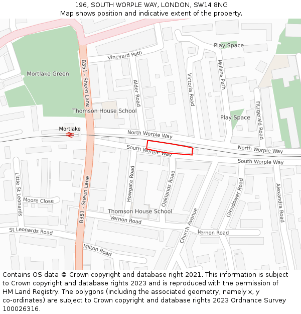 196, SOUTH WORPLE WAY, LONDON, SW14 8NG: Location map and indicative extent of plot