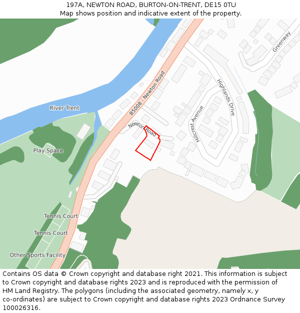 197A, NEWTON ROAD, BURTON-ON-TRENT, DE15 0TU: Location map and indicative extent of plot