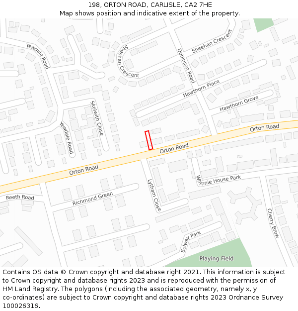198, ORTON ROAD, CARLISLE, CA2 7HE: Location map and indicative extent of plot