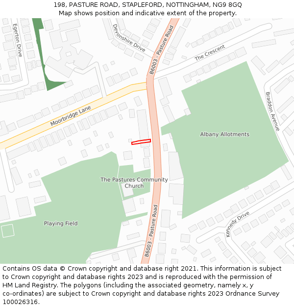 198, PASTURE ROAD, STAPLEFORD, NOTTINGHAM, NG9 8GQ: Location map and indicative extent of plot