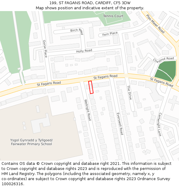 199, ST FAGANS ROAD, CARDIFF, CF5 3DW: Location map and indicative extent of plot