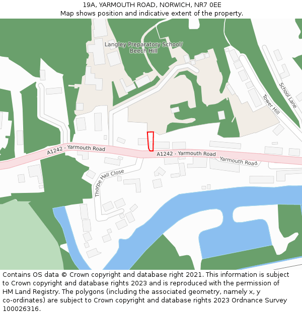 19A, YARMOUTH ROAD, NORWICH, NR7 0EE: Location map and indicative extent of plot