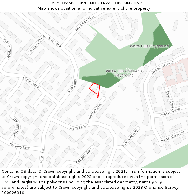 19A, YEOMAN DRIVE, NORTHAMPTON, NN2 8AZ: Location map and indicative extent of plot