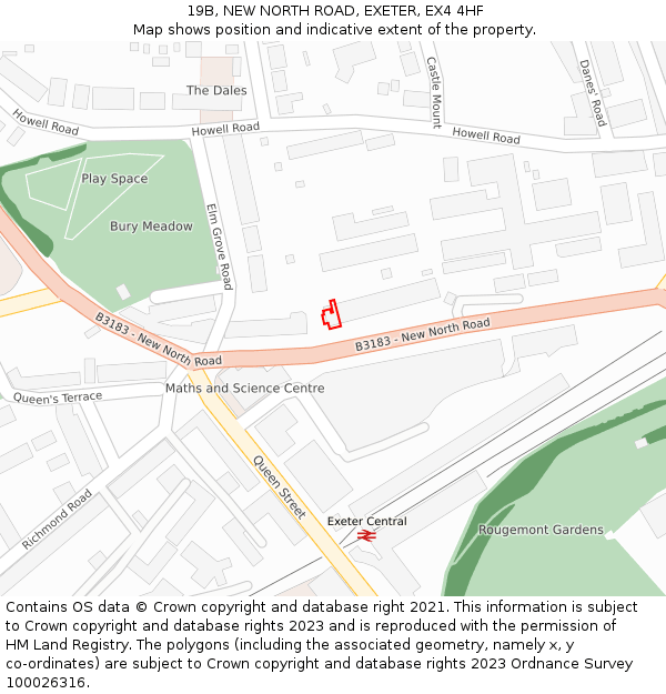 19B, NEW NORTH ROAD, EXETER, EX4 4HF: Location map and indicative extent of plot