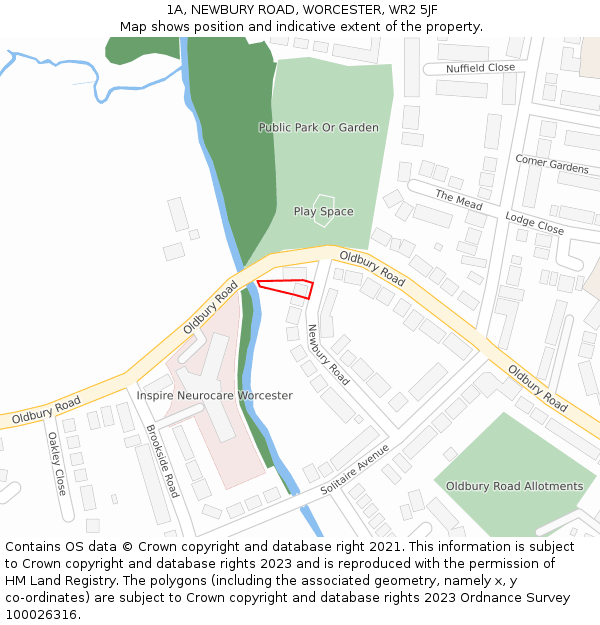 1A, NEWBURY ROAD, WORCESTER, WR2 5JF: Location map and indicative extent of plot