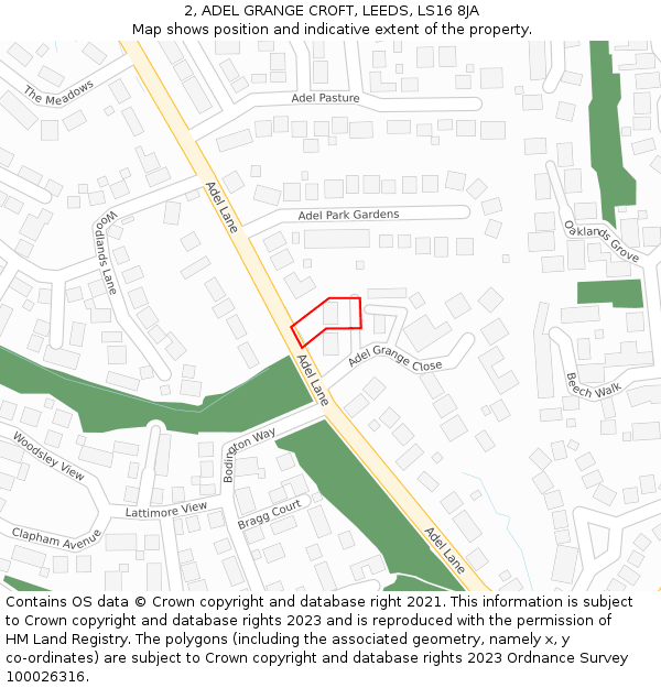 2, ADEL GRANGE CROFT, LEEDS, LS16 8JA: Location map and indicative extent of plot