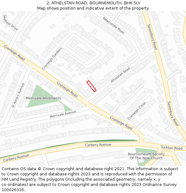 2, ATHELSTAN ROAD, BOURNEMOUTH, BH6 5LY: Location map and indicative extent of plot