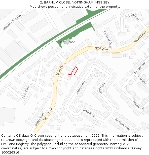 2, BARNUM CLOSE, NOTTINGHAM, NG8 2BY: Location map and indicative extent of plot