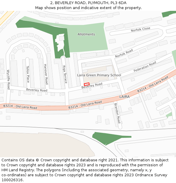 2, BEVERLEY ROAD, PLYMOUTH, PL3 6DA: Location map and indicative extent of plot