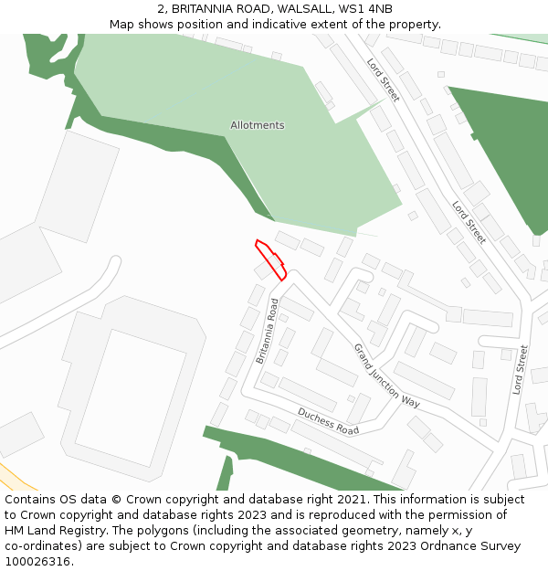 2, BRITANNIA ROAD, WALSALL, WS1 4NB: Location map and indicative extent of plot