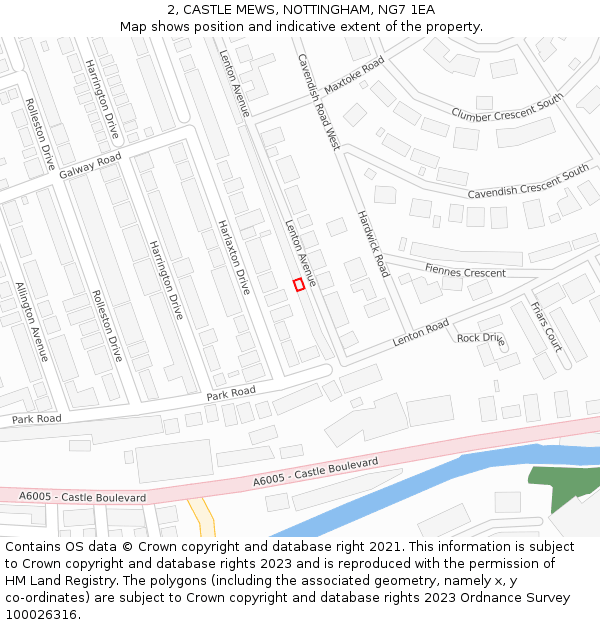 2, CASTLE MEWS, NOTTINGHAM, NG7 1EA: Location map and indicative extent of plot