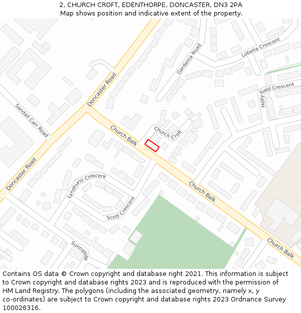 2, CHURCH CROFT, EDENTHORPE, DONCASTER, DN3 2PA: Location map and indicative extent of plot