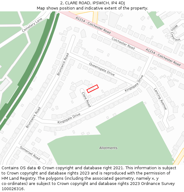 2, CLARE ROAD, IPSWICH, IP4 4DJ: Location map and indicative extent of plot