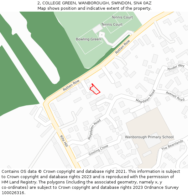 2, COLLEGE GREEN, WANBOROUGH, SWINDON, SN4 0AZ: Location map and indicative extent of plot