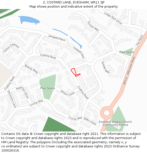 2, COSTARD LANE, EVESHAM, WR11 3JF: Location map and indicative extent of plot