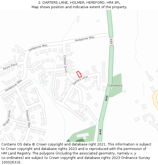 2, DARTERS LANE, HOLMER, HEREFORD, HR4 9FL: Location map and indicative extent of plot