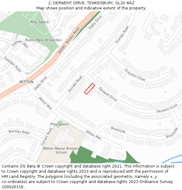 2, DERWENT DRIVE, TEWKESBURY, GL20 8AZ: Location map and indicative extent of plot