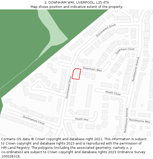 2, DOWNHAM WAY, LIVERPOOL, L25 4TX: Location map and indicative extent of plot