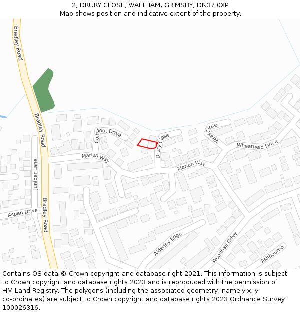 2, DRURY CLOSE, WALTHAM, GRIMSBY, DN37 0XP: Location map and indicative extent of plot